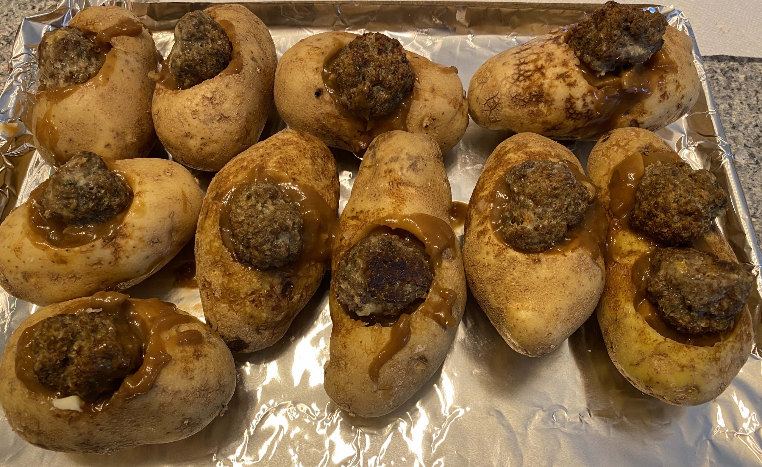 Baked Potatoes Stuffed with Meatballs